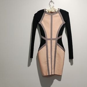 Elegant Colorblock Long Sleeve Dress